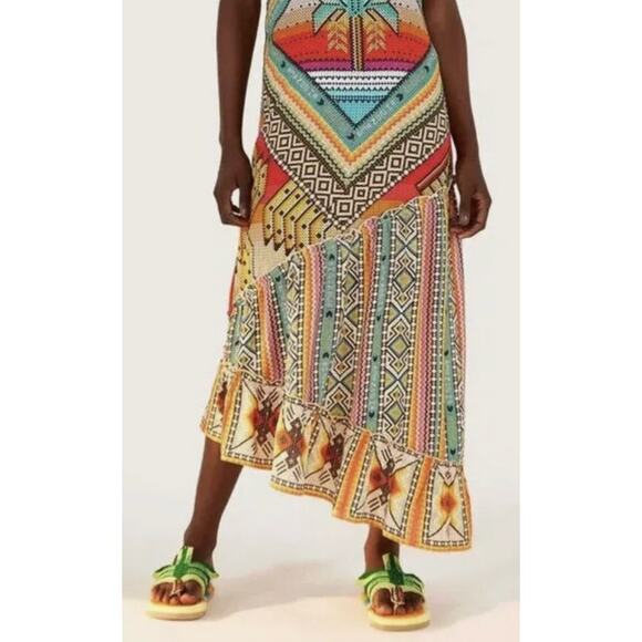 FARM Rio Banana Scarves Yawanawa Maxi Dress Sz G (Lg) Boho Art *See Measures) - Picture 2 of 16